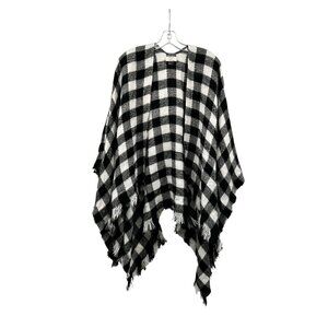 David and Young Checkered Cape Open Front Frayed Black/White One Size Fits All